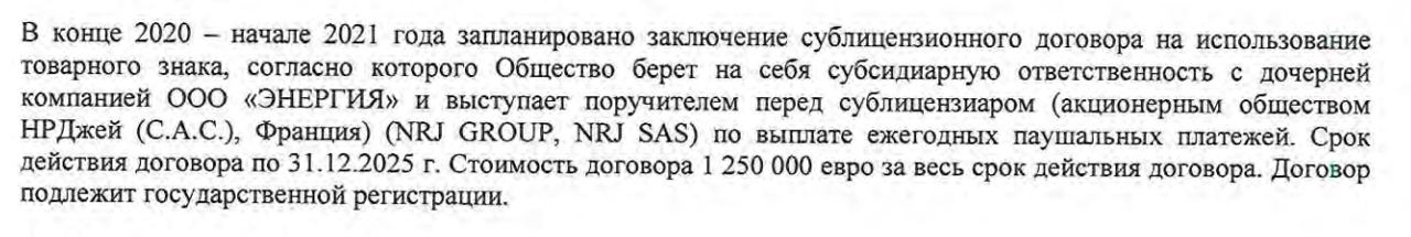 Данные из отчетности компании