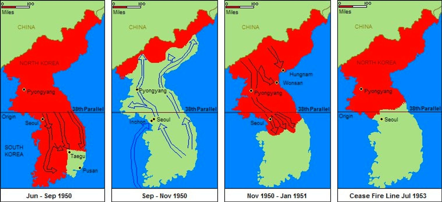 How the battle lines moved throughout the Korean War