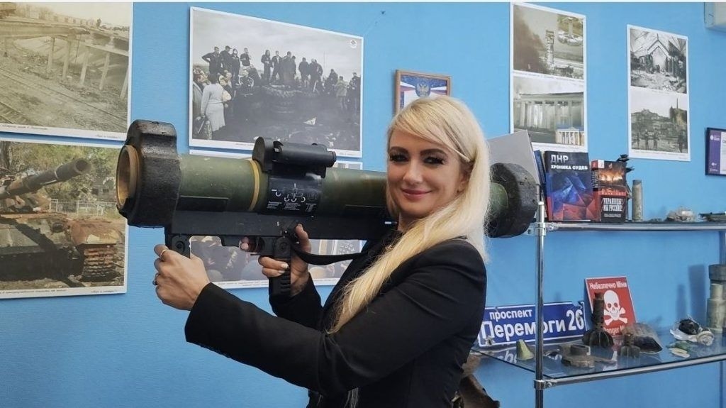 Dragana Trifković with a captured Javelin, Donetsk, 2024