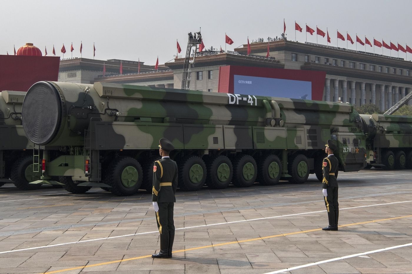 A self-propelled launcher for China’s DF-41 intercontinental ballistic missiles during a 2019 parade