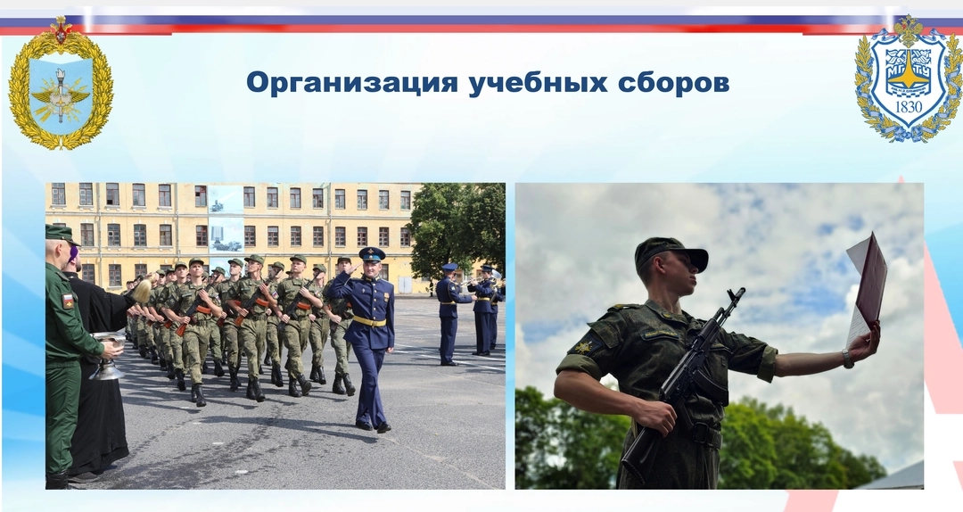 Screenshots of a presentation titled "Organization of military internships"