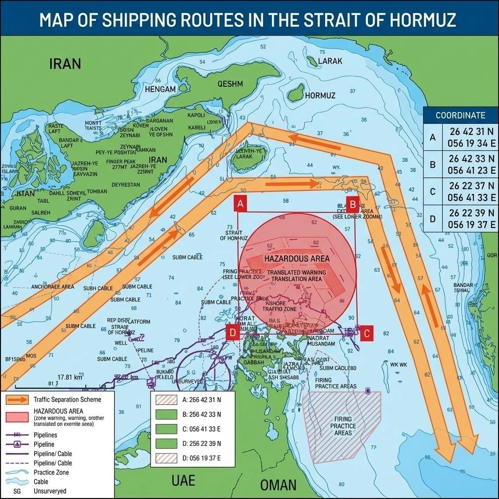 “Safe routes” through the Strait of Hormuz as defined by the Iranian side