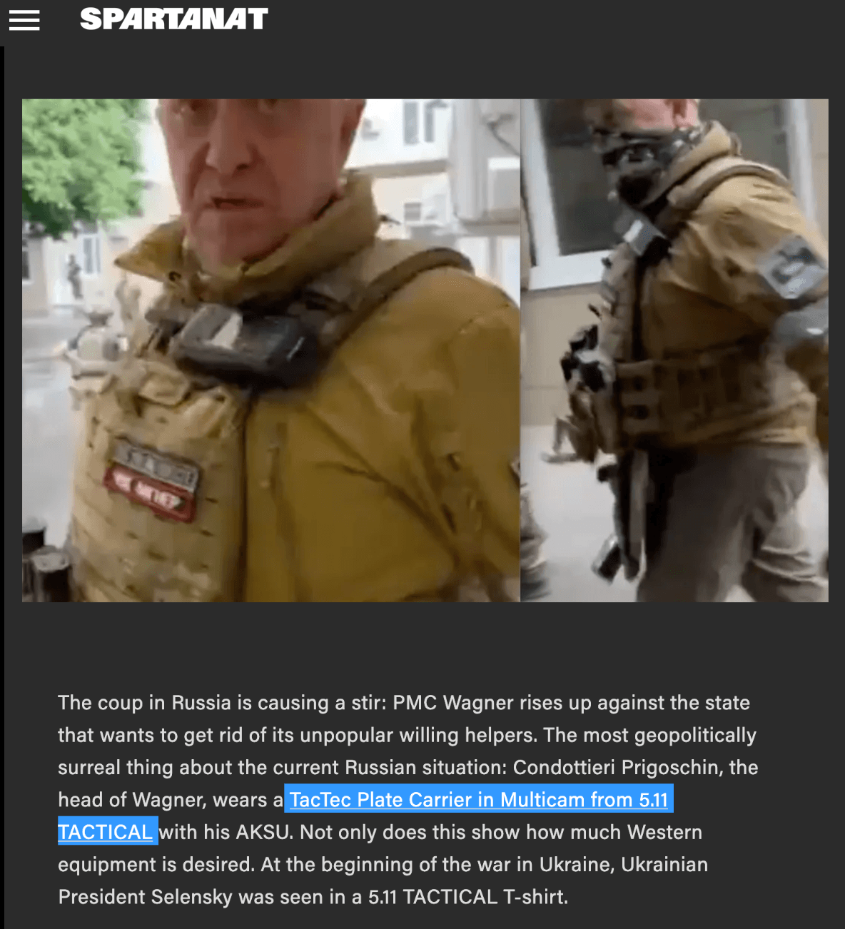 Wagner chief Yevgeny Prigozhin wearing a 5.11 TACTICAL TacTec Plate Carrier in Multicam