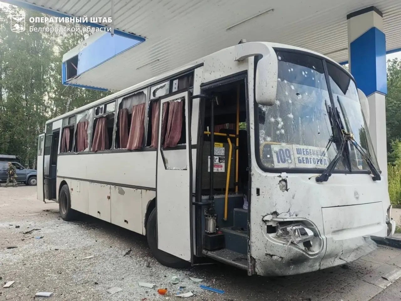 Подвергшийся атаке БПЛА в Белгородской области рейсовый автобус