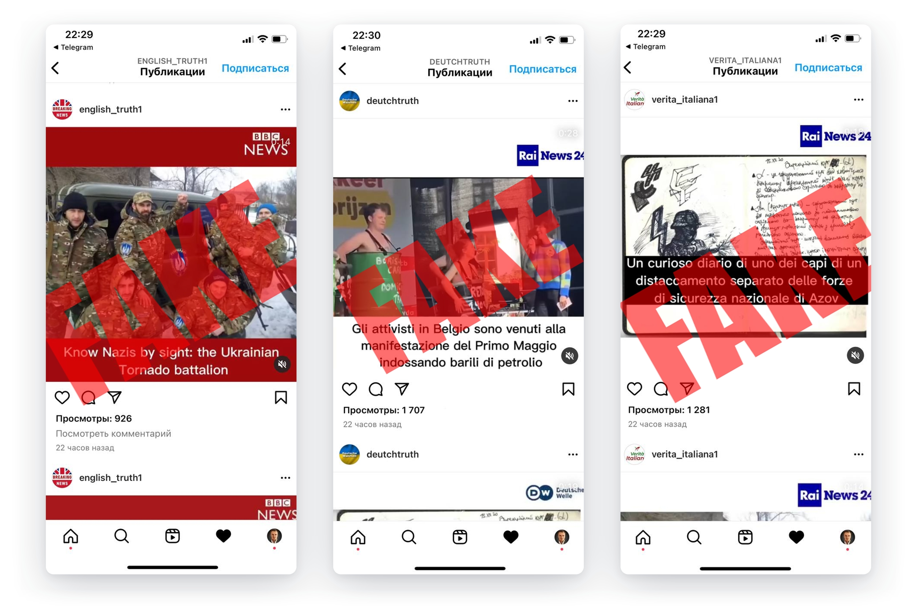 Скриншоты из отчетов по кампании Doppelgänger, 3 мая 2022 года