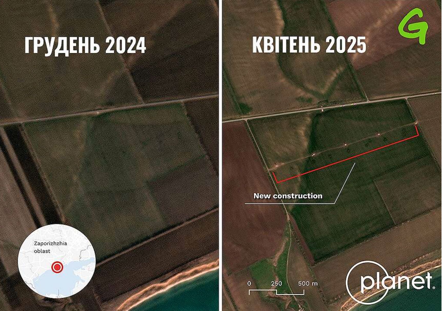 Проложенная ЛЭП через оккупированные территории Запорожской и Донецкой областей