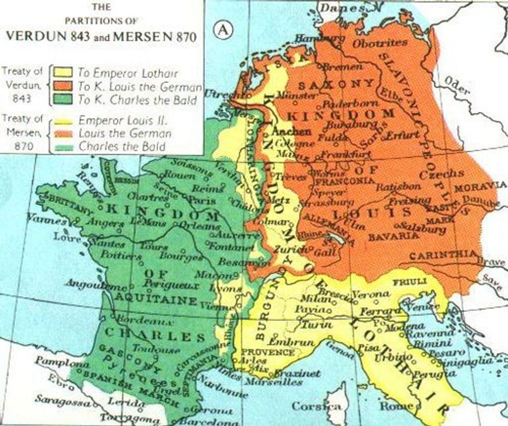 Map of the Carolingian Empire founded by Charlemagne