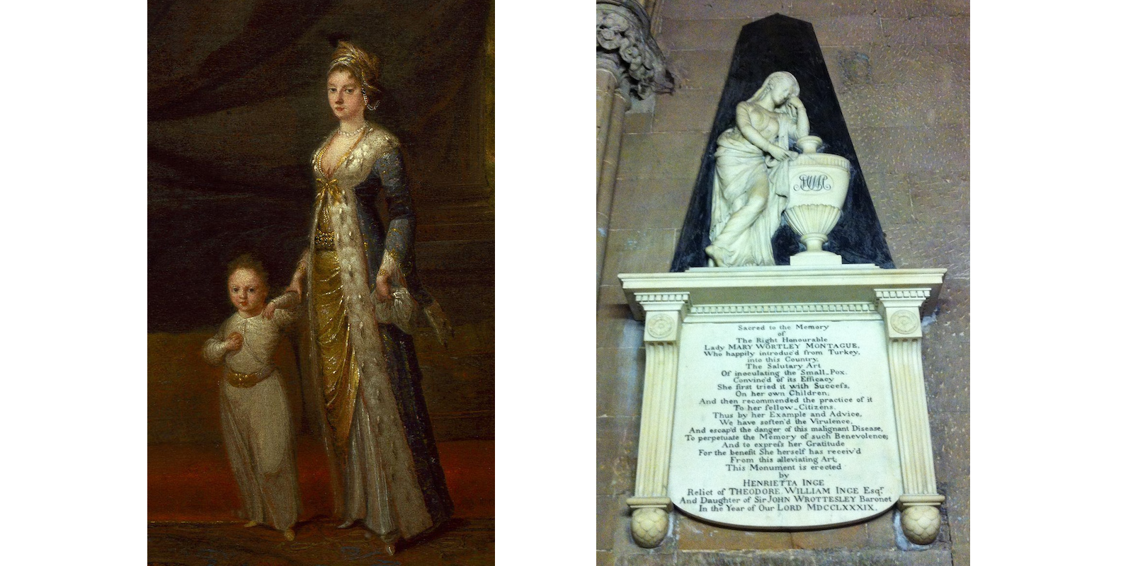 Леди Мэри Монтегю со своим сыном Эдвардом и мемориал Мэри Уортли Монтегю в Личфилде