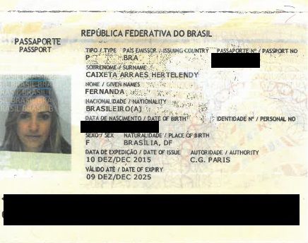 A copy of Fernanda Arraes Hertelendy's passport, found in the possession of the GRU