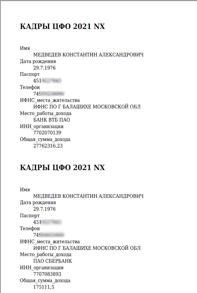 Screenshot of leaked data indicating Medvedev’s income in 2021 from VTB alone was listed as $305,000 — close to 15 times the average military salary at the GRU.