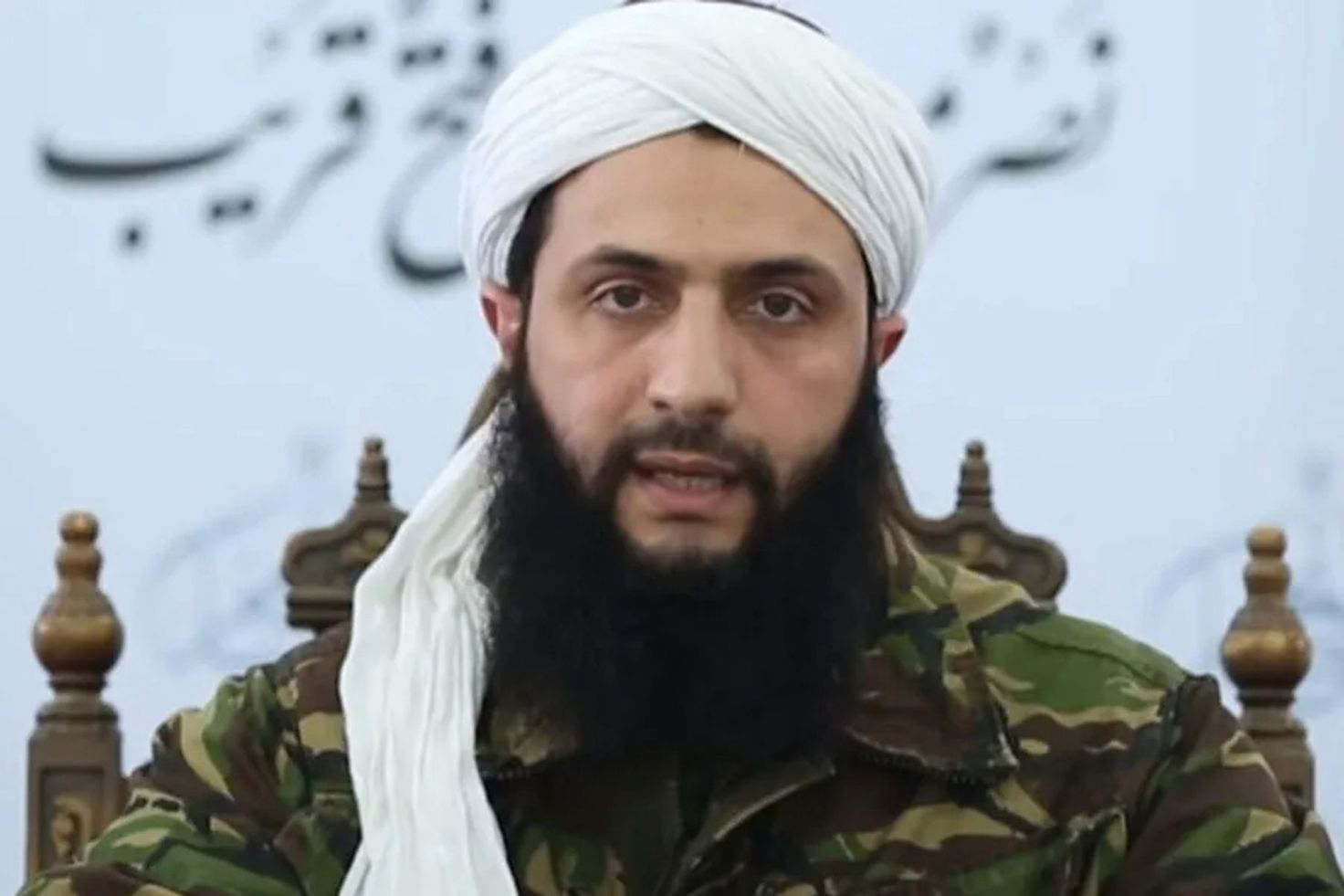 Ahmad al-Sharaa, then known by his nom de guerre Abu Mohammad al-Julani, announcing Al-Nusra's split from al Qaeda in 2016.