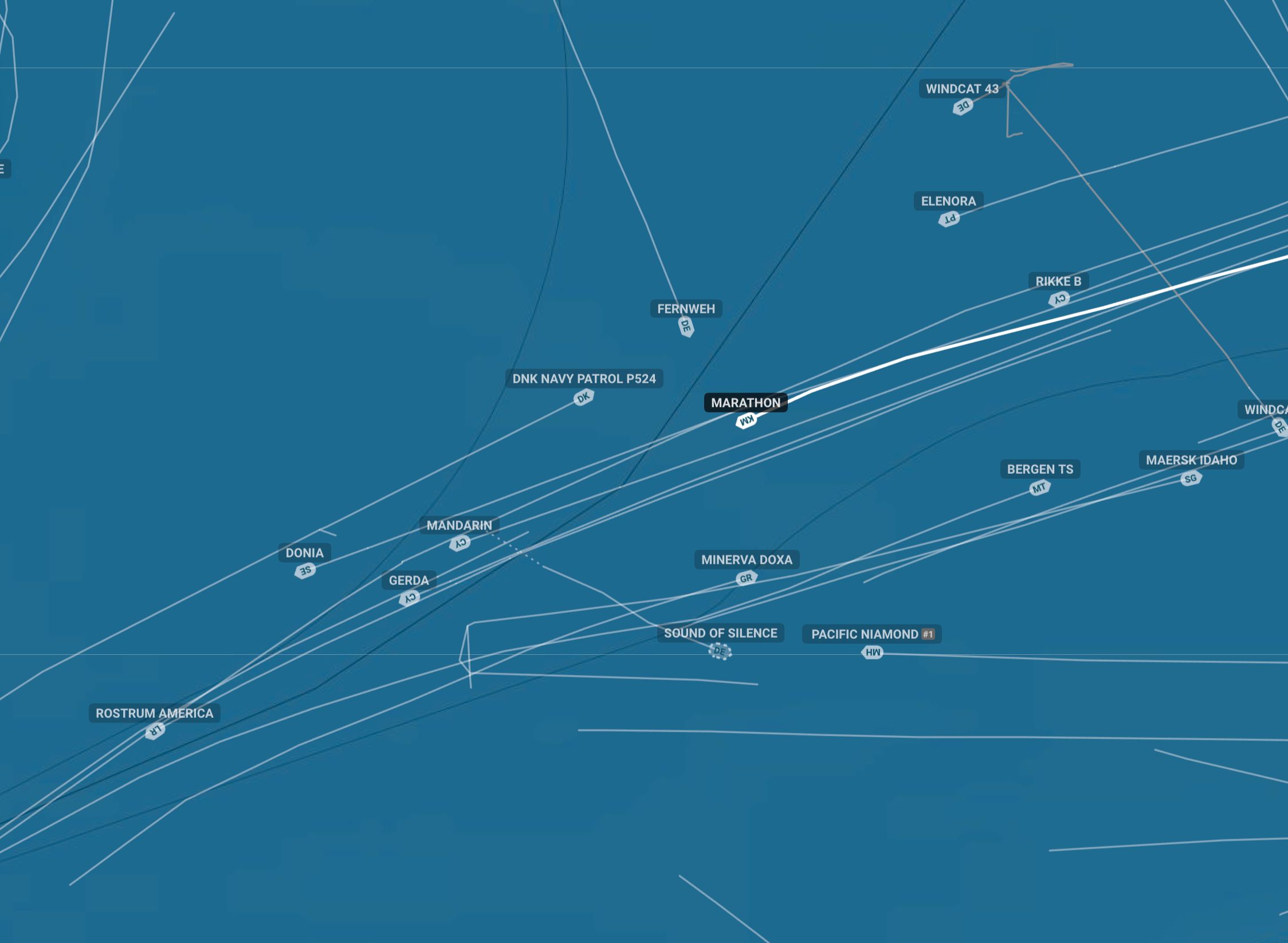 The Marathon tanker and the approaching Danish Navy patrol boat (designated DNK NAVY PATROL P524 on the above map)