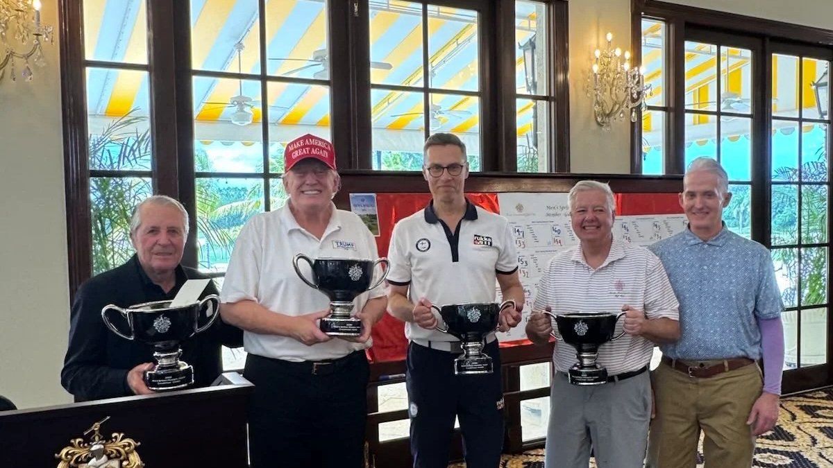 Donald Trump and Finnish President Alexander Stubb after a golf tournament at the U.S. president’s Mar-a-Lago resort in Florida in March 2025.