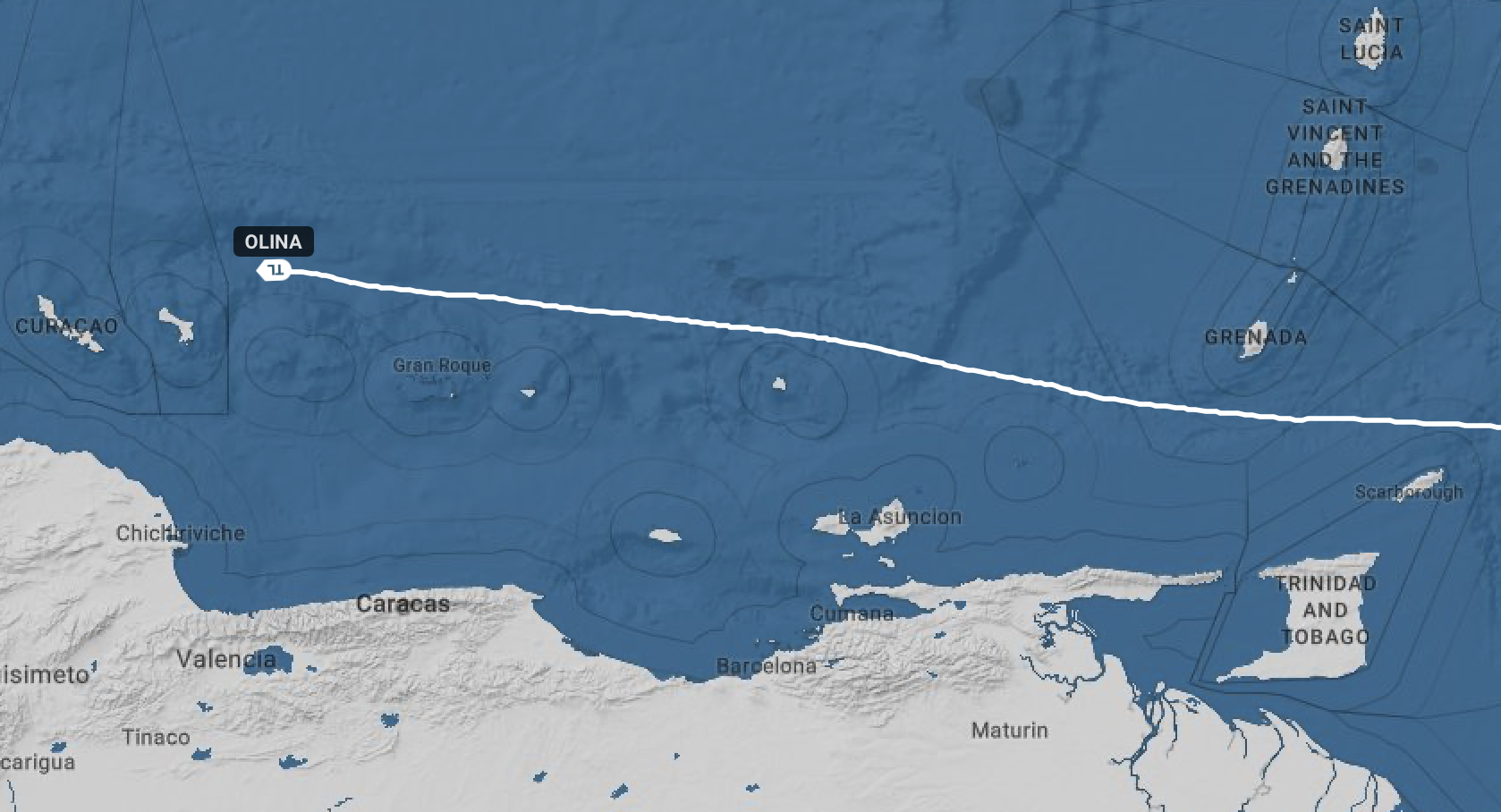 Местоположение танкера Olina