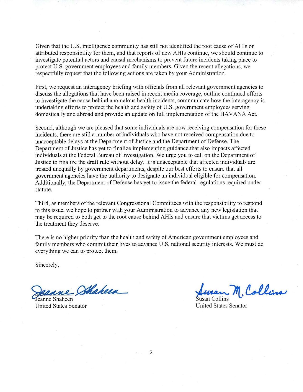 A copy of the letter sent by a group of senators to U.S. President Joe Biden on April 12, 2024