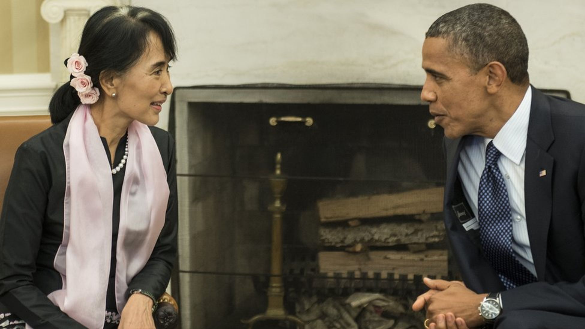 Aung San Suu Kyi at a meeting with U.S. President Barack Obama