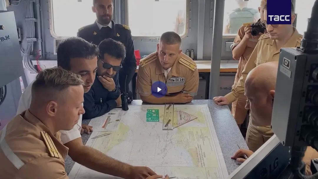 Iranian and Russian sailors during the Feb. 18 exercises