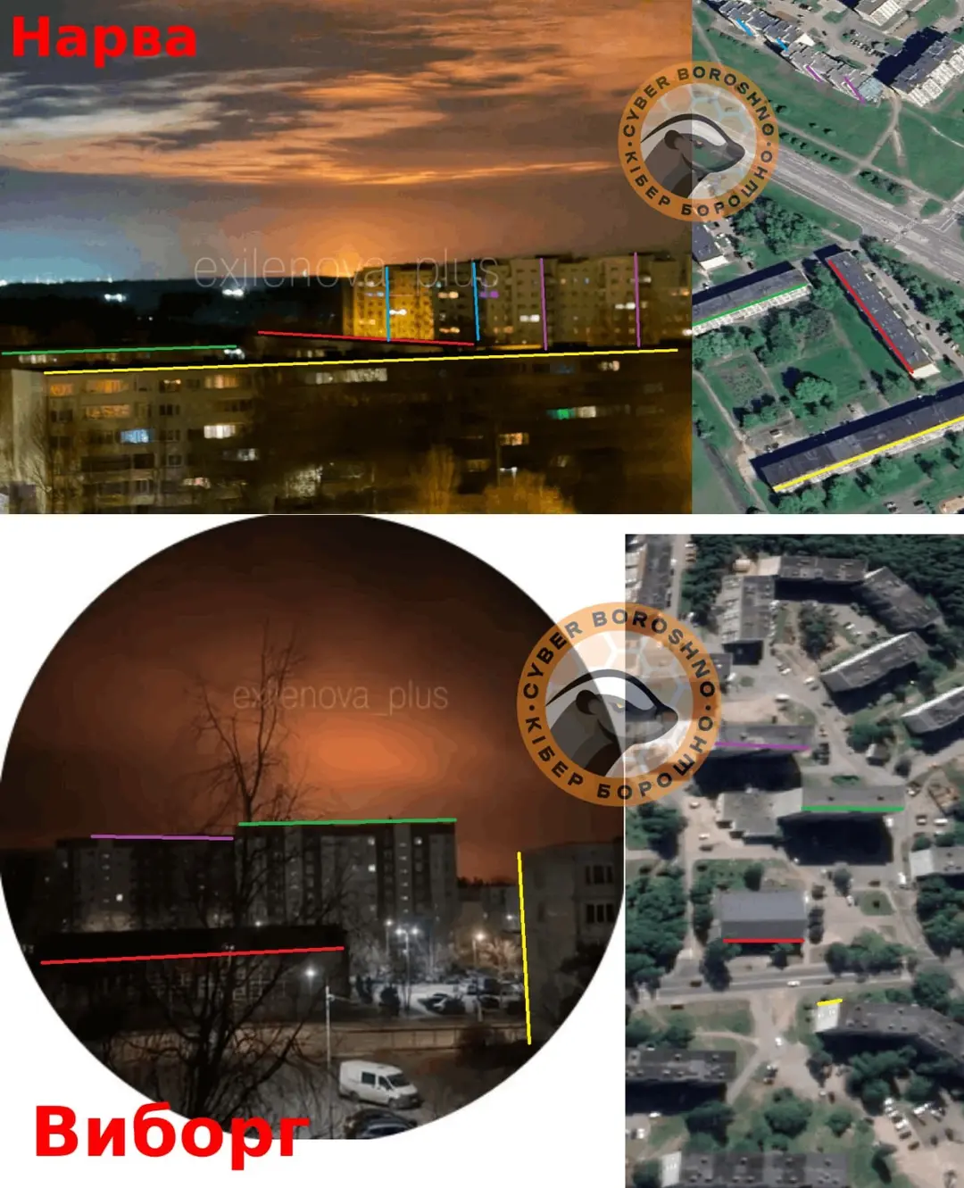 Geolocated footage of viewpoints from the town of Vyborg toward the port of Primorsk and from Narva toward Ust-Luga