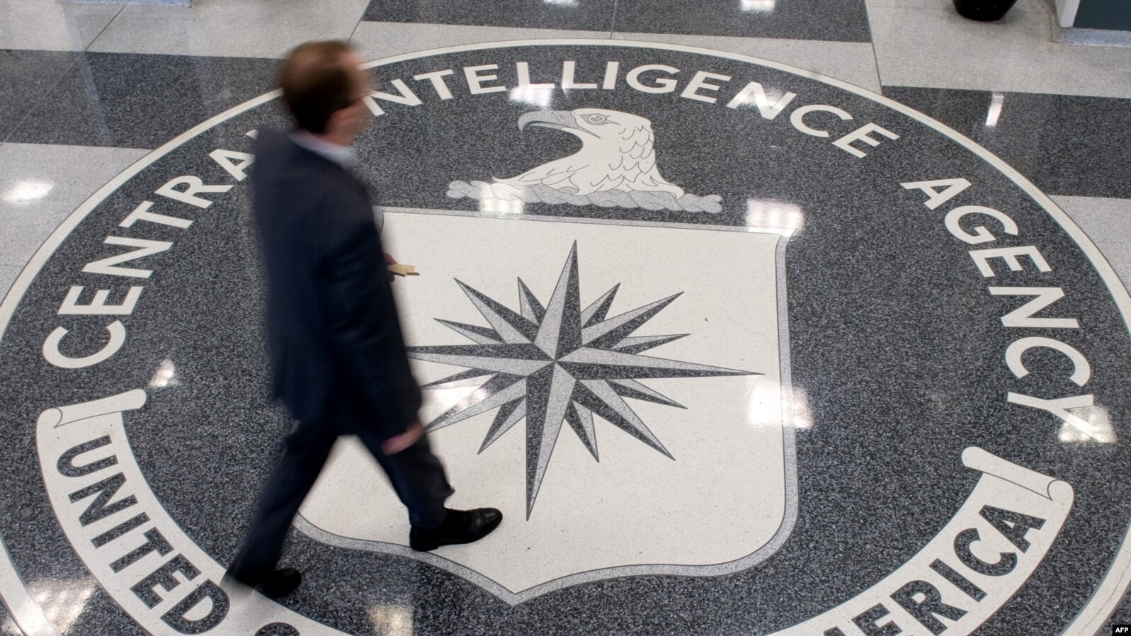 The Central Intelligence Agency seal, set into the lobby floor at its headquarters in Langley, Virginia. Photo: AFP